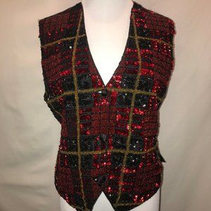 Red and black bead and sequin encrusted vest